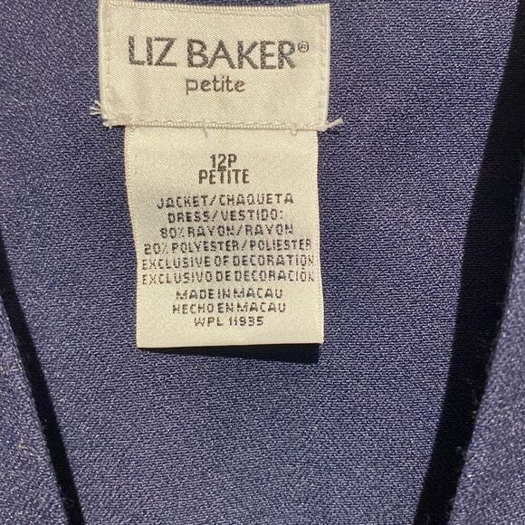 Liz Baker Women's Navy Blue Embroidered Front Blazer Jacket Size 12P NWT - Picture 9 of 9